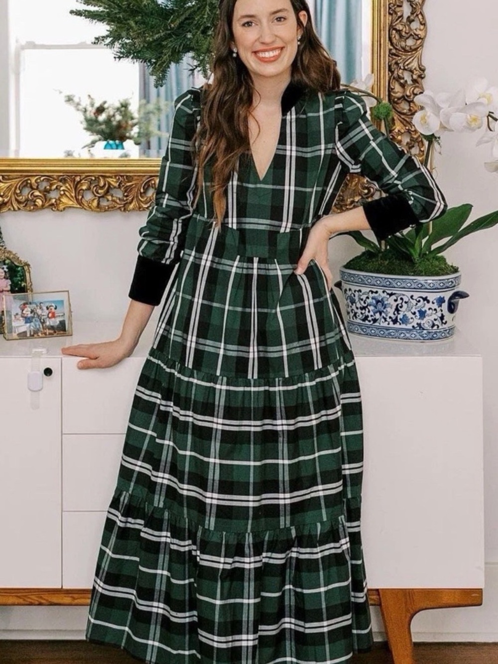 Tuckernuck Bristol Tartan Green Plaid Tiered Midi Dress 2XL Preppy Chic